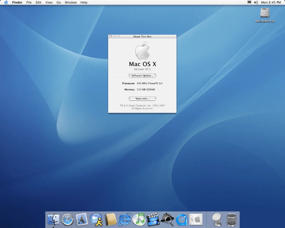 Mac OS X 10.3 Panther. Źródło: archive.org