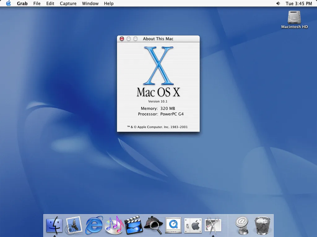 Mac OS X 10.1 Puma. Źródło: archive.org