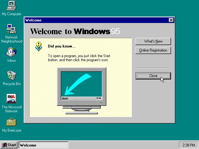 Windows 95 — pulpit. Źródło: wikipedia.org