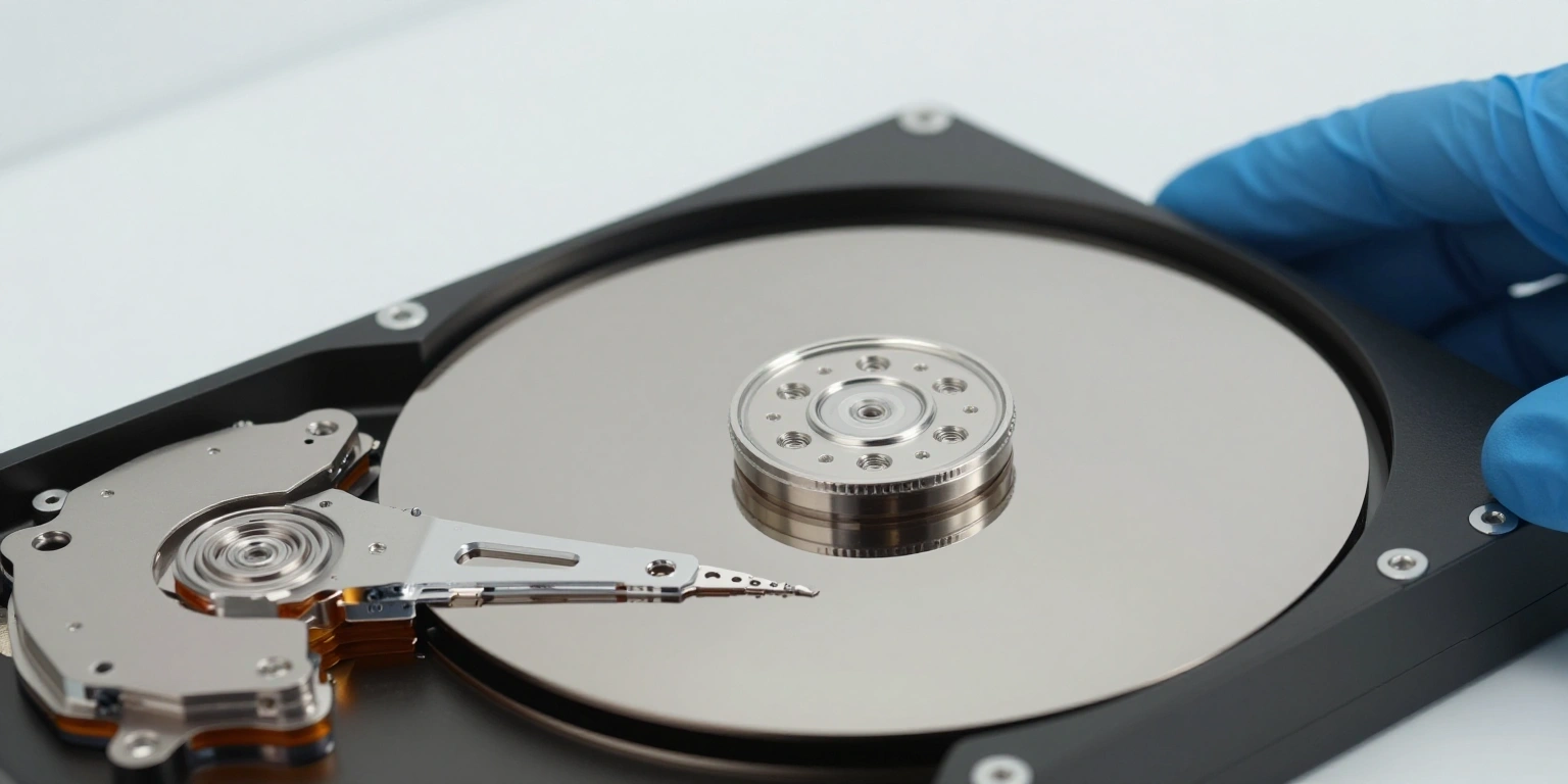 Otwarty dysk twardy HDD w laboratorium odzyskiwania danych